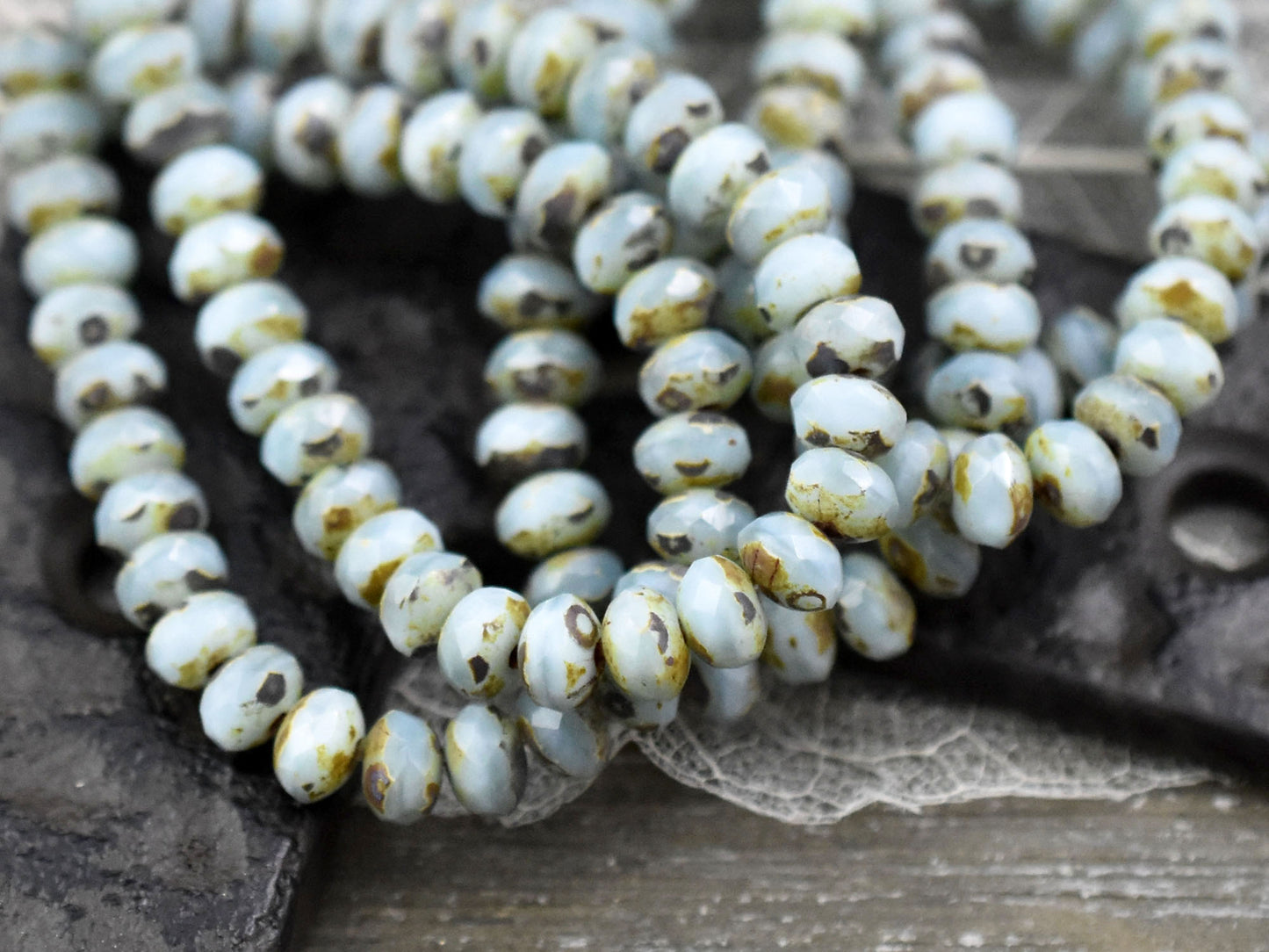 *30* 3x5mm Sky Blue Silk Picasso Fire Polished Rondelle Beads