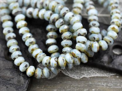 *30* 3x5mm Sky Blue Silk Picasso Fire Polished Rondelle Beads