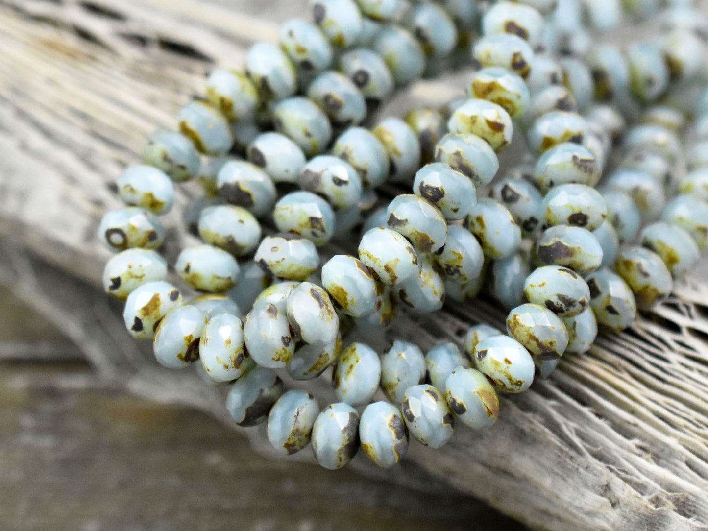 *30* 3x5mm Sky Blue Silk Picasso Fire Polished Rondelle Beads