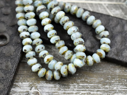 *30* 3x5mm Sky Blue Silk Picasso Fire Polished Rondelle Beads