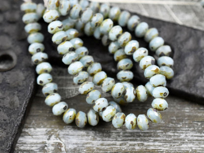 *30* 3x5mm Sky Blue Silk Picasso Fire Polished Rondelle Beads