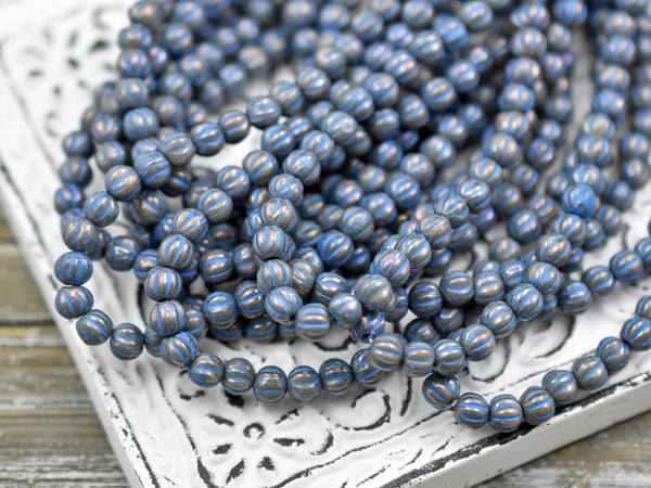 *50* 4mm Turquoise Washed Metallic Grey Melon Beads