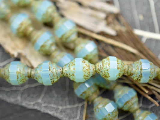 *10* 11x8mm Aqua Opal Picasso Turbine Beads