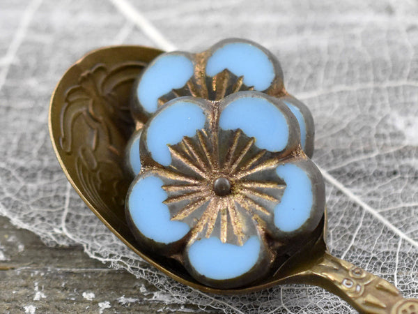 21mm Bronze Washed Cadet Blue Hibiscus Flower Bead