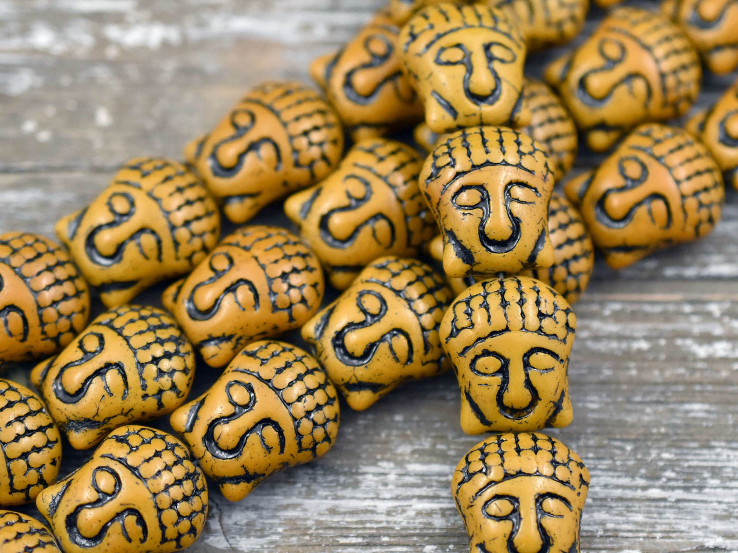 *4* 15x14mm Black Washed Ochre Buddha Head Beads