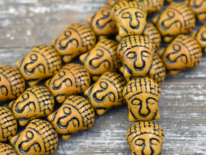 *4* 15x14mm Black Washed Ochre Buddha Head Beads