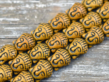 *4* 15x14mm Black Washed Ochre Buddha Head Beads