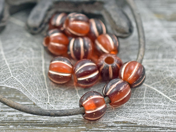 *20* 8mm Copper Washed Red Sunset Large Hole Melon Beads