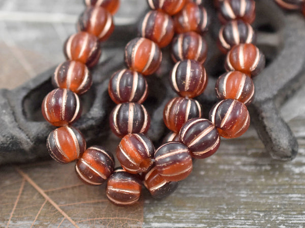 *20* 8mm Copper Washed Red Sunset Large Hole Melon Beads