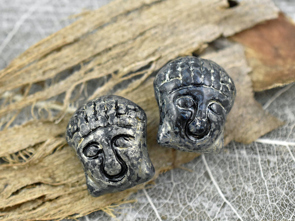 *4* 15x14mm Hematite Washed Black Buddha Head Beads