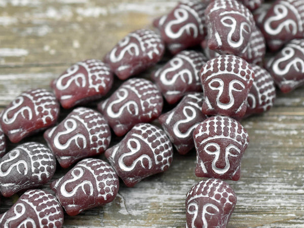 *4* 15x14mm Silver Washed Matte Red Buddha Head Beads