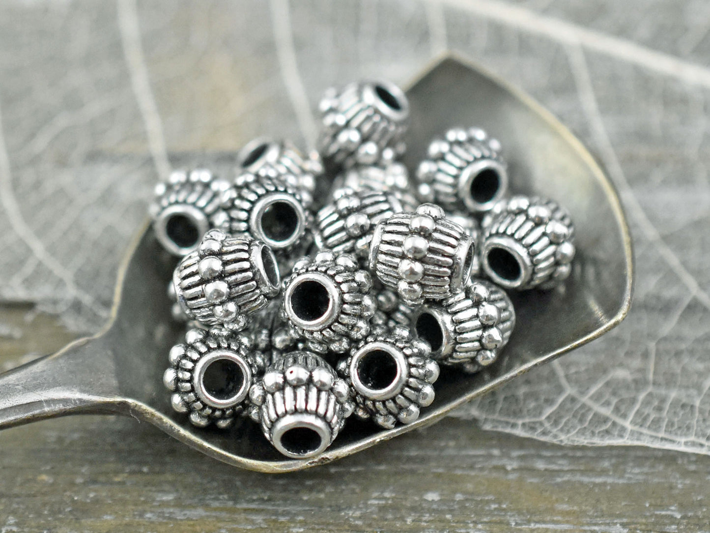 *20* 7x6mm Antique Silver Large Hole Bicone Spacer Beads