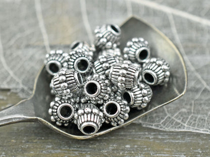 *20* 7x6mm Antique Silver Large Hole Bicone Spacer Beads