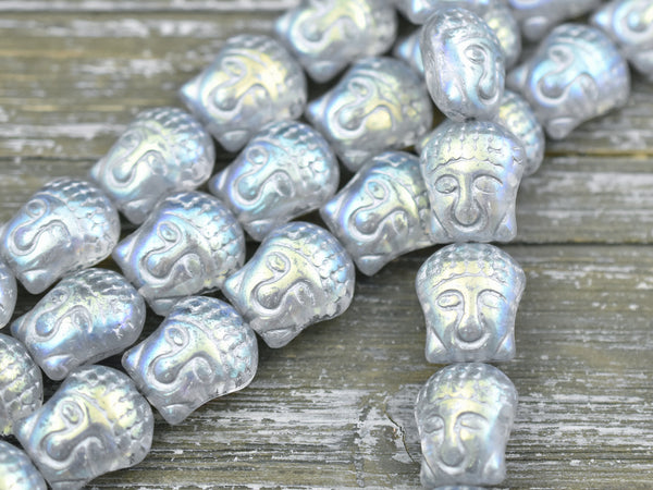 *4* 15x14mm Silver Washed Crystal AB Buddha Head Beads