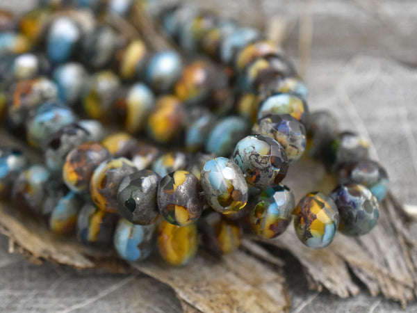 Caribbean Beach Picasso Fire Polished Rondelle Beads -- Choose Your Size
