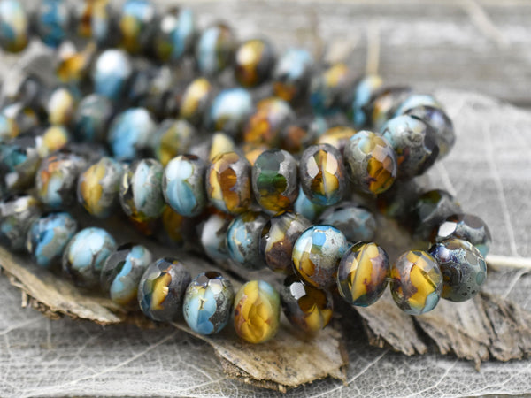 Caribbean Beach Picasso Fire Polished Rondelle Beads -- Choose Your Size