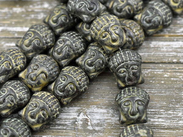 *4* 15x14mm Charcoal Gray Travertine Buddha Head Beads