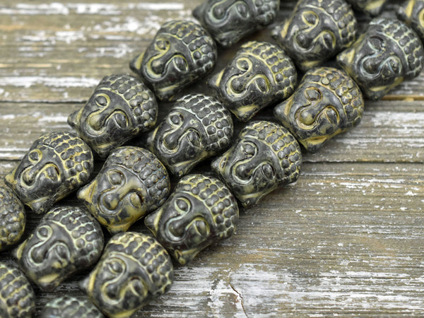 *4* 15x14mm Charcoal Gray Travertine Buddha Head Beads