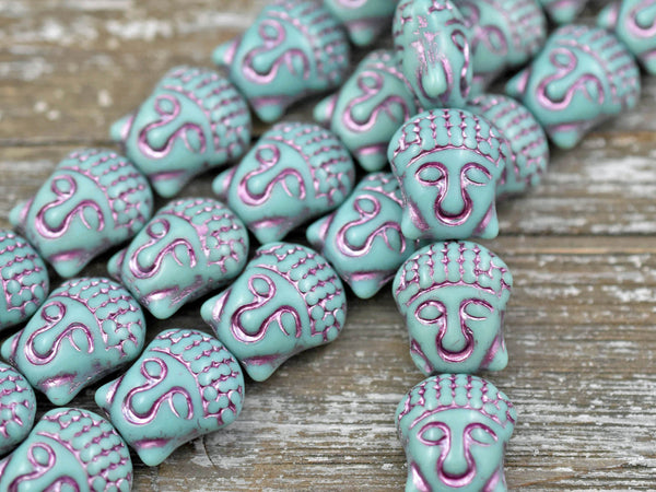 *4* 15x14mm Pink Washed Opaque Turquoise Buddha Head Beads