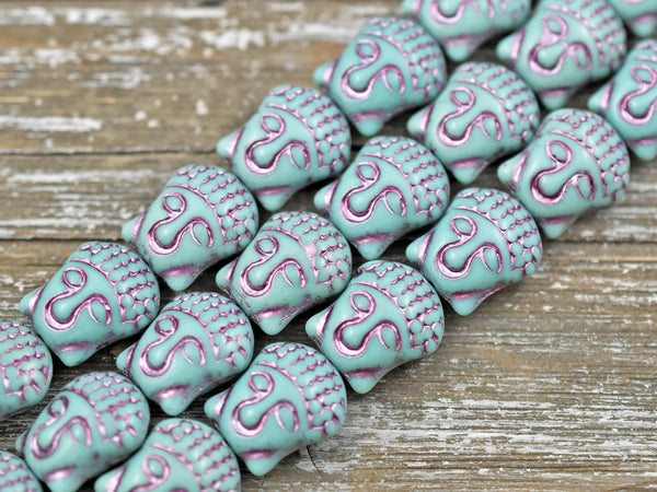 *4* 15x14mm Pink Washed Opaque Turquoise Buddha Head Beads