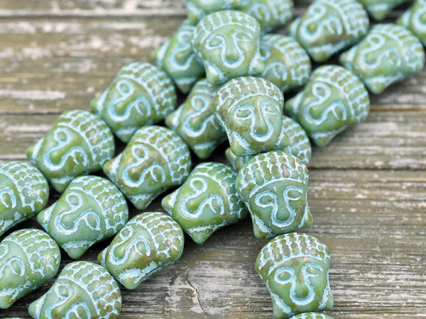 *4* 15x14mm Turquoise Washed Turquoise Travertine Buddha Head Beads