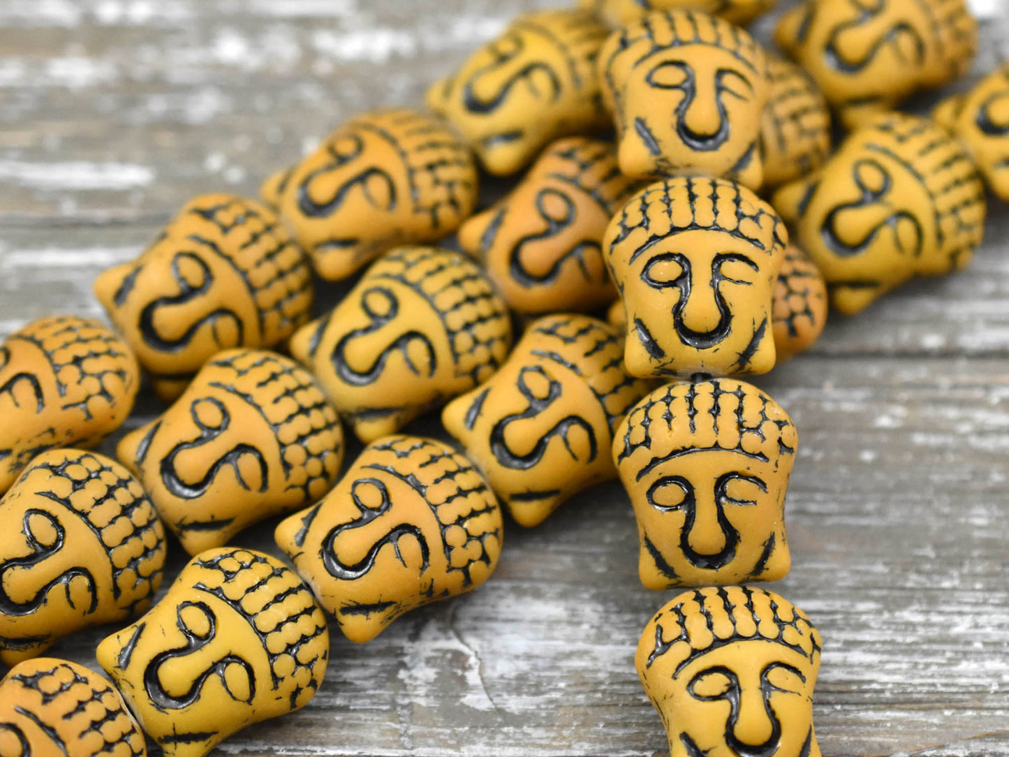 *4* 15x14mm Black Washed Matte Ochre Buddha Head Beads