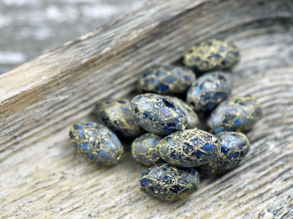 *12* 12x8mm Gold Washed Green Cobalt Fire Polished Faceted Oval Beads