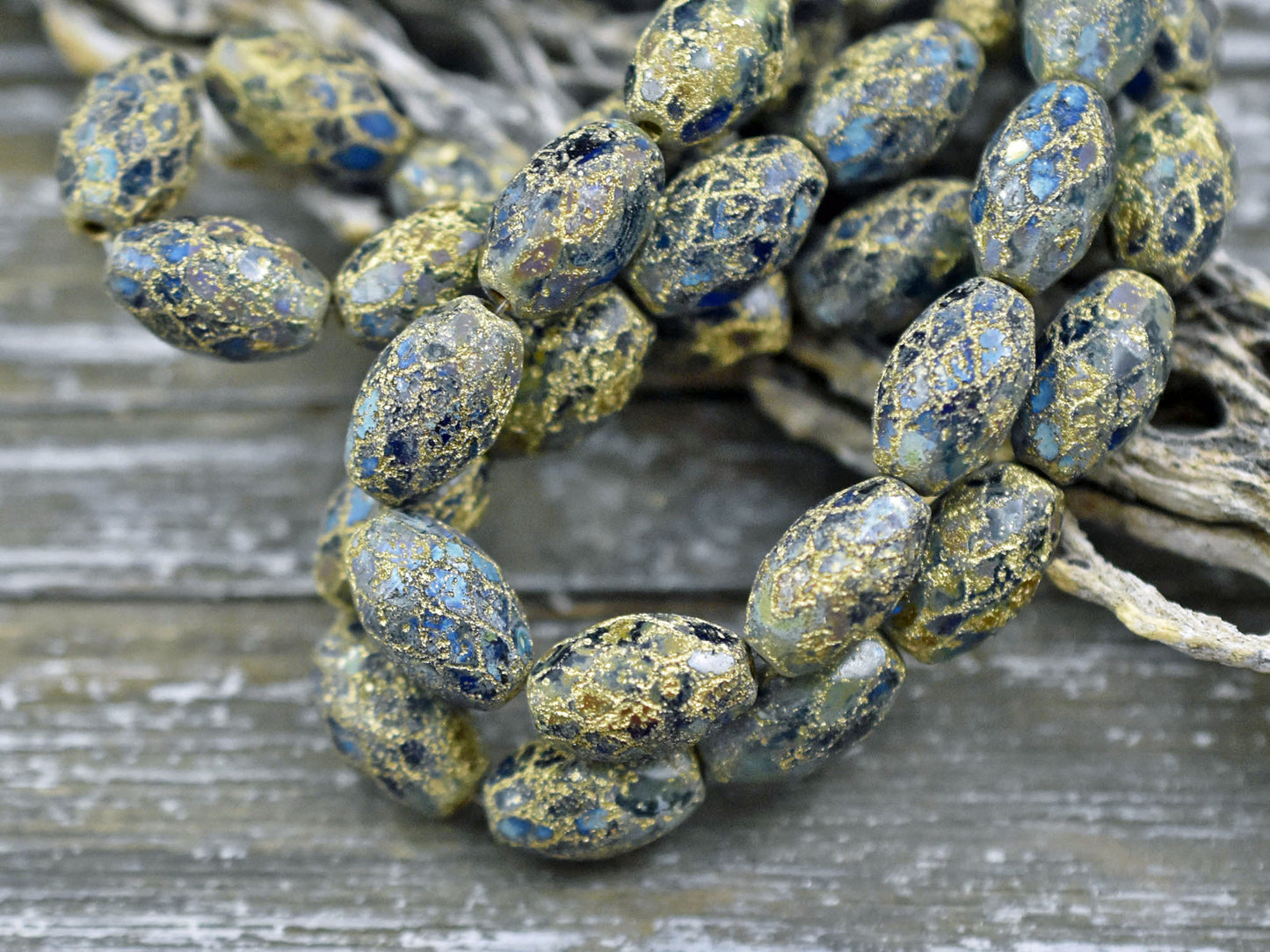 *12* 12x8mm Gold Washed Green Cobalt Fire Polished Faceted Oval Beads