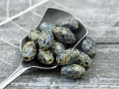 *12* 12x8mm Gold Washed Green Cobalt Fire Polished Faceted Oval Beads