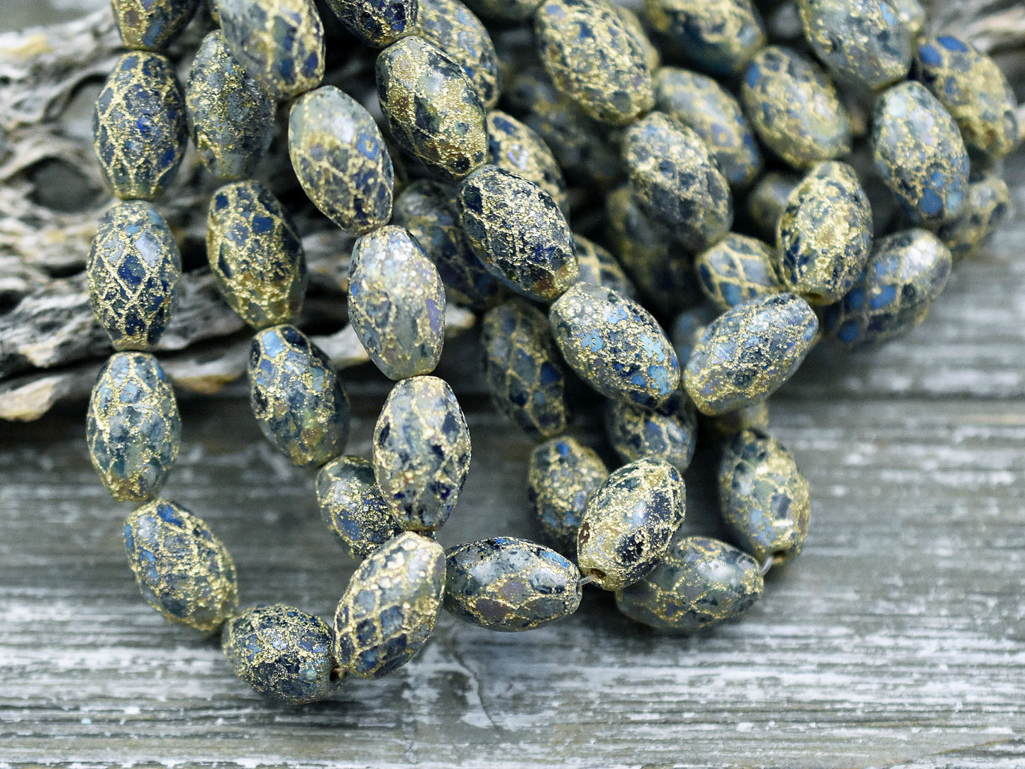 *12* 12x8mm Gold Washed Green Cobalt Fire Polished Faceted Oval Beads