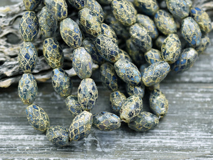 *12* 12x8mm Gold Washed Green Cobalt Fire Polished Faceted Oval Beads