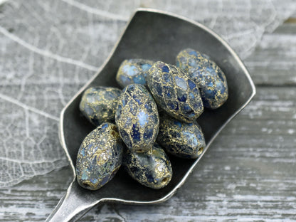 *12* 12x8mm Gold Washed Green Cobalt Fire Polished Faceted Oval Beads