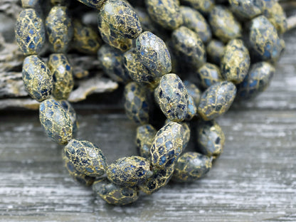 *12* 12x8mm Gold Washed Green Cobalt Fire Polished Faceted Oval Beads