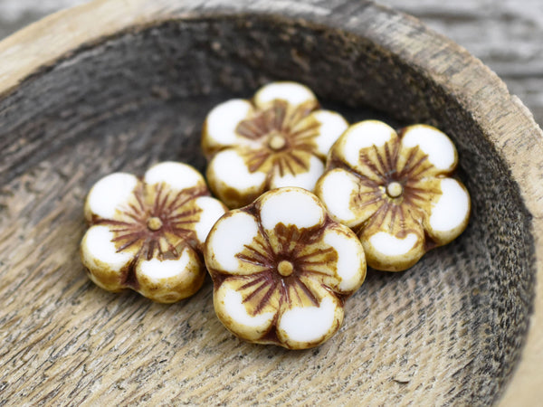 21mm Opaque White Picasso Hibiscus Flower Bead