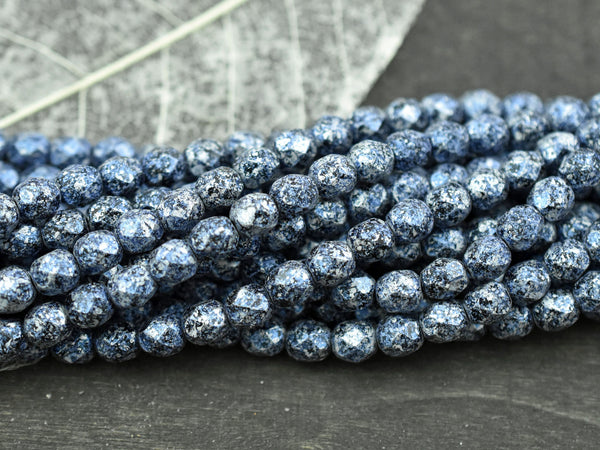 *25* 6mm Blue Speckled Jet Metallic Silver FP Round Beads