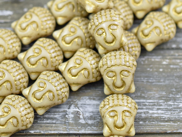 *4* 15x14mm Gold Washed Opaque Beige Buddha Head Beads