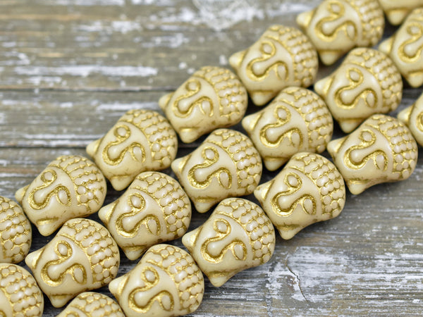 *4* 15x14mm Gold Washed Opaque Beige Buddha Head Beads