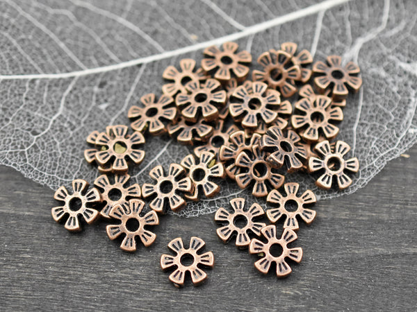 *50* 8mm Antique Copper Flower Heishi Spacer Beads