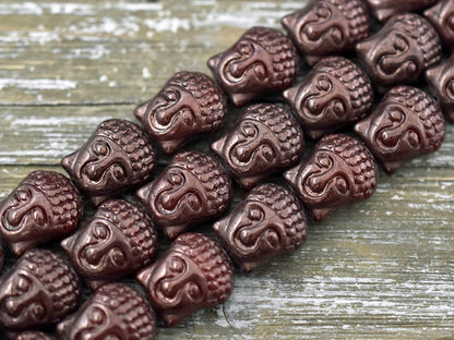 *4* 15x14mm Gold Lustered Ruby Red Buddha Head Beads