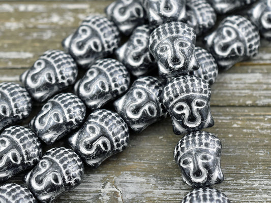 *4* 15x14mm Silver Washed Hematite Buddha Head Beads