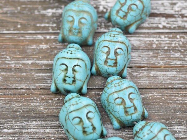 *2* 28x20mm Synthetic Turquoise Buddha Head Beads