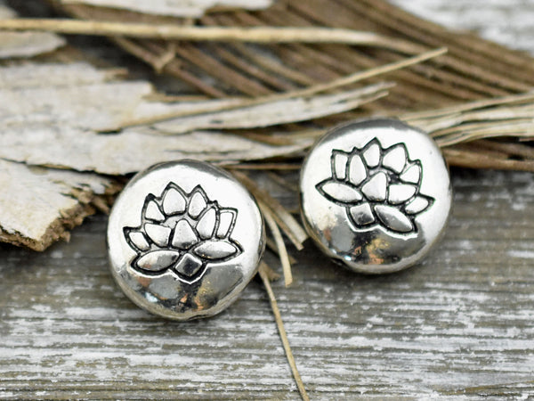 *6* 14mm Antique Silver Lotus Flower Design Coin Beads