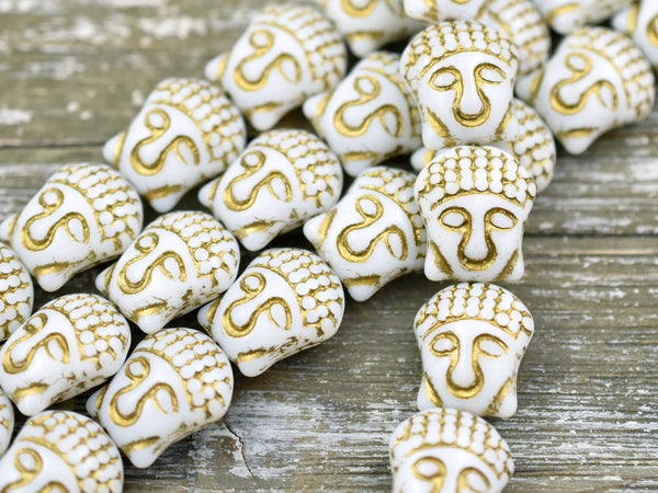 *4* 15x14mm Gold Washed Opaque White Buddha Head Beads