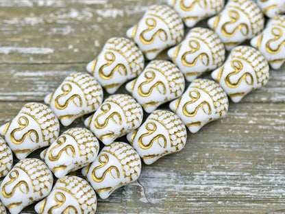 *4* 15x14mm Gold Washed Opaque White Buddha Head Beads