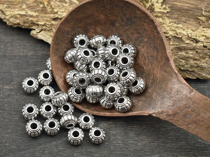 *100* 6x4mm Antique Silver Grooved Rondelle Spacer Beads