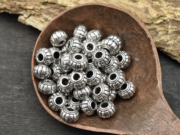 *100* 6x4mm Antique Silver Grooved Rondelle Spacer Beads