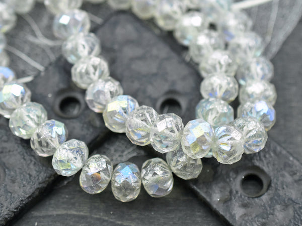 6x9mm Silver Mercury Washed Crystal AB Cruller Rondelle Beads -- Choose Your Qty