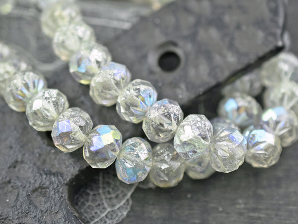 6x9mm Silver Mercury Washed Crystal AB Cruller Rondelle Beads -- Choose Your Qty