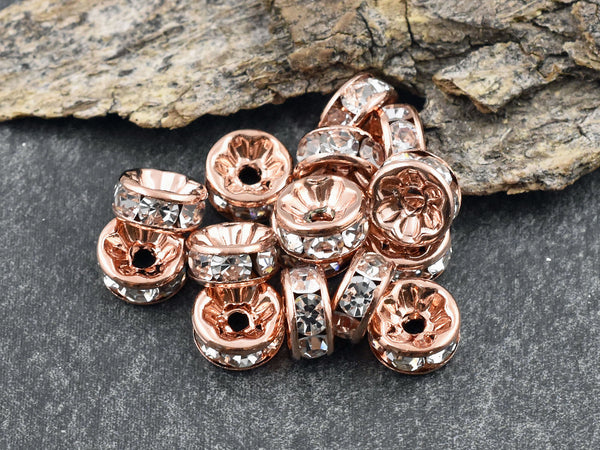 Rose Gold w/ Crystal Rhinestone Rondelle Spacer Beads