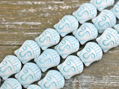 *4* 15x14mm Blue Turquoise Washed Opaque White Buddha Head Beads